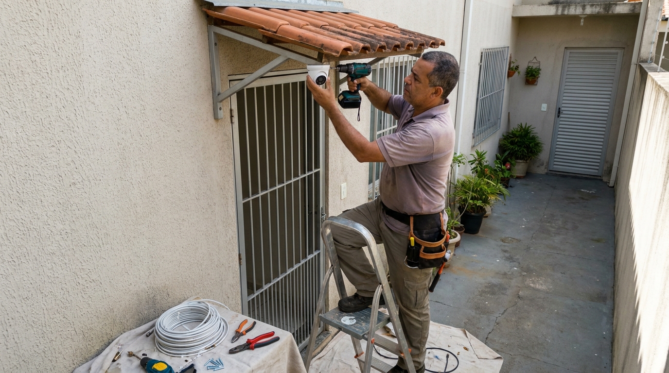 Eletricista instalando cameras de seguranca em Vitória da Conquista‑BA