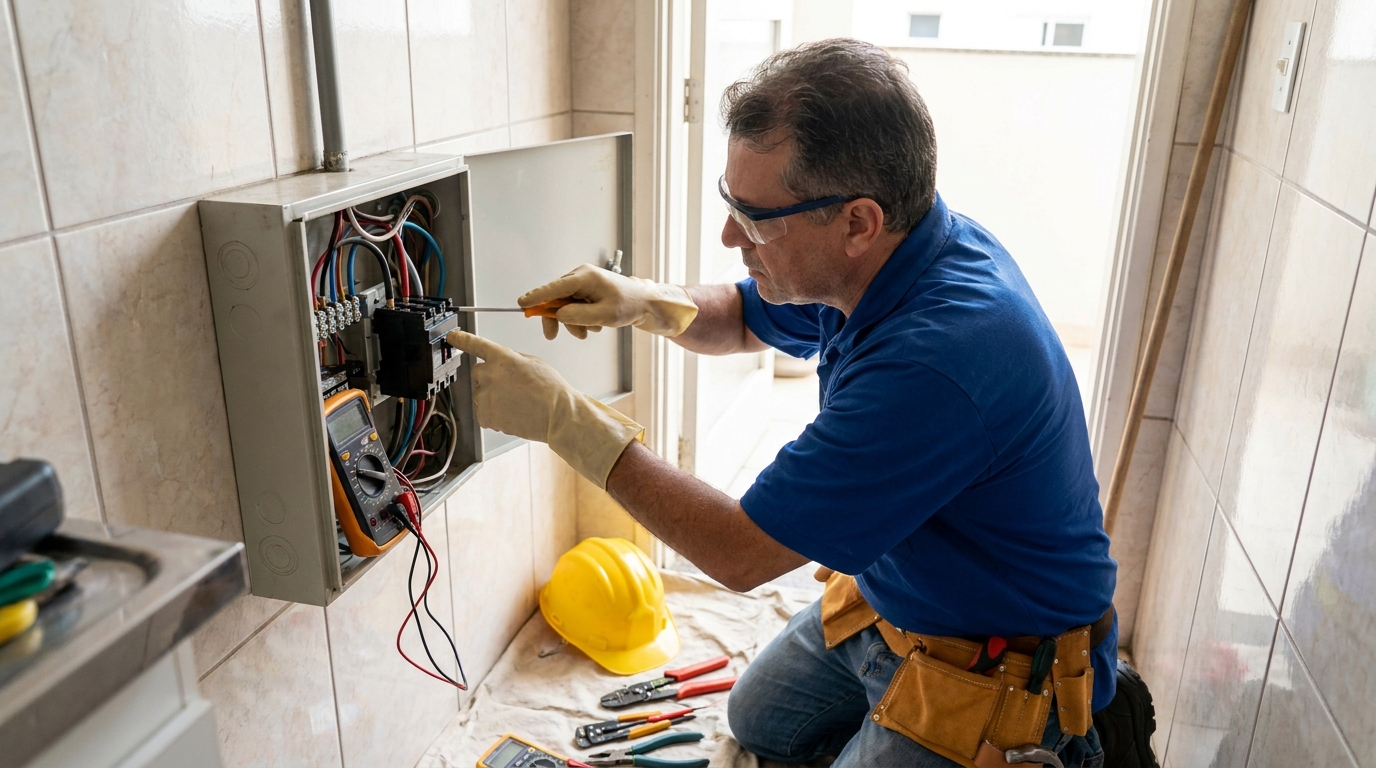 Eletricista instalando disjuntor em Vitória da Conquista‑BA