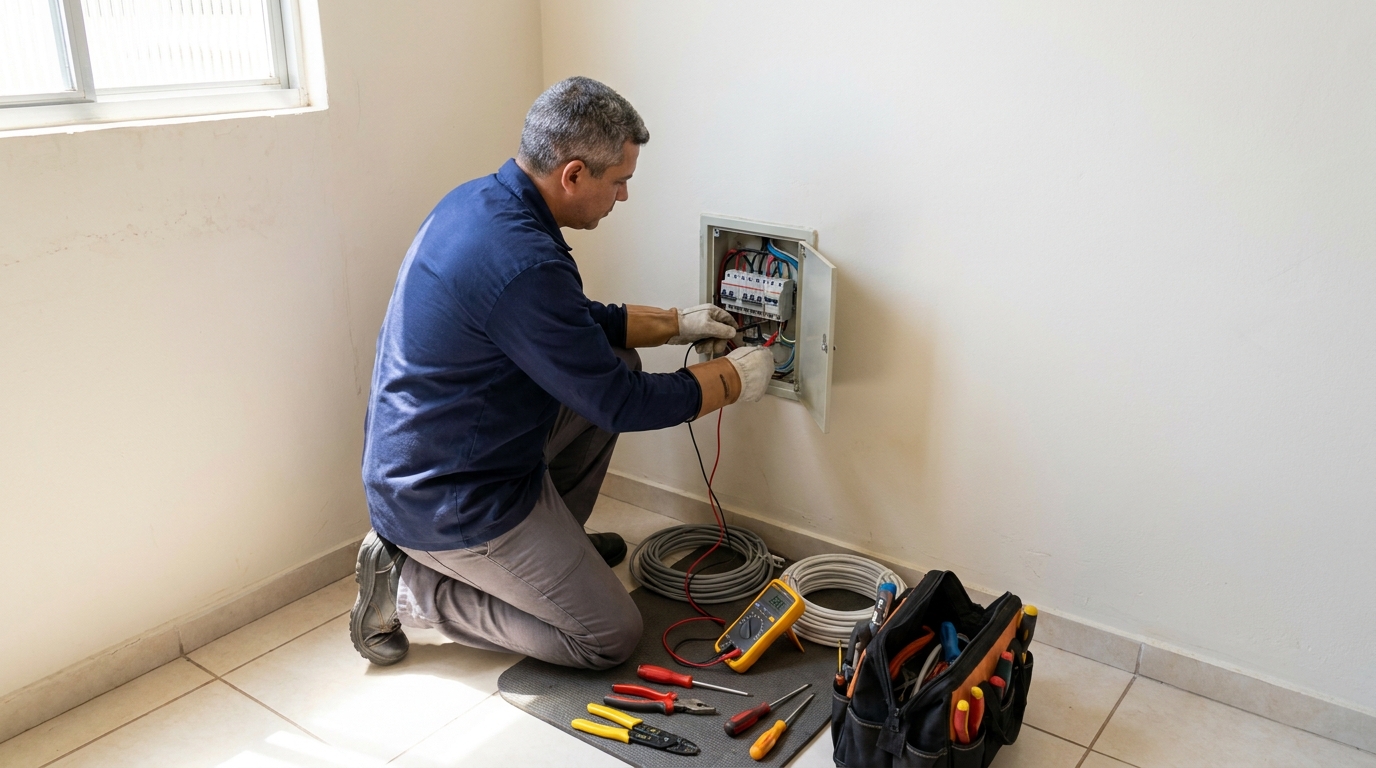 Eletricista realizando manutencao em Vitória da Conquista‑BA